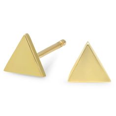 Description:Very simple but sophisticated enough for everyday wear into evening wear, these gold triangle stud earrings are made of recycled solid 14K gold. Shown in yellow gold, also available in white or rose gold.Sold as single post or pair of earrings.Details:- 14K solid gold with 14K solid gold posts- 8mm by 1mm thick- Available in 14K white, yellow, and rose gold:::Your purchase always comes in a recycled jewelery box. Tula jewelry supports ethical and eco-friendly practices and uses recla Triangle Yellow Gold Earrings For Gift, Double Pierced Earrings, Earrings Cartilage, Second Piercing, Triangle Earrings Stud, Gold Triangle, Triangle Studs, Cartilage Earring, Triangle Earrings