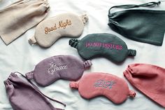 Here we offer you Embroidered Personalized Sleep Masks + Pouch You need to choose in Personalization: 1. Thread color 2. Font name or Number 3. Text (max 20 letters) Linen Eye Mask + Pouch Our linen eye masks are handmade individually handcrafted with love using high quality 100% organic linen fabric. Masks have two layers of fabric. Inside filling is natural sheep wool. Linen eye mask will give you a cooling feeling and will not trap the heat from your body. Fabric: 100% stone-washed softened l Mask Pouch, Sleep Masks, Eye Masks, Embroidered Linen, European Linens, Light Peach, Pink Stars, Organic Linens, Blue Violet