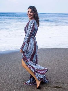 Pretty Chiffon Bohemia Floral Front Split with Tie Long Sleeve Maxi Dr - rrdeye Floral Print Long Sleeve Beach Dress For Beach Party, Long Sleeve Floral Print Beach Dress For Beach Party, Long Sleeve Floral Beach Dress For Beach Party, Fitted Boho Print Maxi Dress For Beach, Beachy Long Sleeve Maxi Dress For Vacation, Long Sleeve Beachy Maxi Dress For Beach Season, Beachy Long Sleeve Maxi Dress For Beach Season, Long Sleeve Boho Print Maxi Dress For Beach Season, Long Sleeve Printed Maxi Dress For Beach