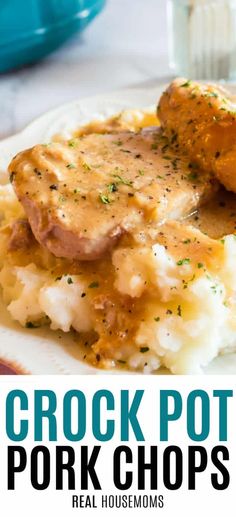 a close up of a plate of food with gravy and potatoes on it