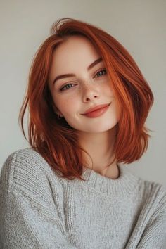 Hair Color For Cool Pale Skin Tones, Short Red Bob Hair, Fun Hair Color Ideas For Short Hair, Medium Length Red Hair With Bangs, Woman Head Reference, Medium Red Hair Styles, Red Hair Roots, Straight Thick Hair Styles, Short Hair Fall 2024