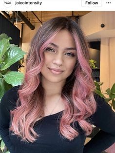 Dyed Hair Inspiration Pink, Bright Winter Hair Color, Brown To Pink Balayage, Hairstyle Drawings, Pink Hair Highlights, Pink Hair Streaks, Pink Balayage, Long Pink Hair, Pink Hair Color