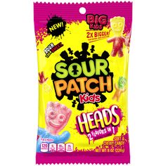 sour patch kids heads gummy candy bag, 2 5 - ounce bags pack of 12