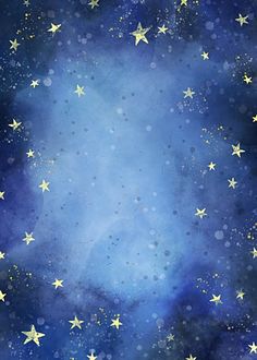 a blue and yellow background with stars in the sky on it's sides, as well as some smaller white dots