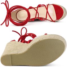 These platform lace-up sandals are the perfect addition to holiday parties. Wear it with jeans and a dress for a stylish look. Lace Up Sandals; Transparent Bands; Wedge Heel Sandals; Platform Sandals; Opened Toe; Lace-Up; Espadrille Wedges; Clear Cross Straps; Vamp: Faux Suede + TPU; Outsole: TPR; Heel: PVC; Heel Height: 5.3 inches (13.5 cm), Platform Height: 1.7 inches (4.5 cm). Elevate your body type and make you naturally look comfortable in your skin and body. Good options for parties, sweet Trendy Lace-up Platform Sandals, Casual Adjustable Lace-up Heels, Summer Heels With Red Sole And Round Toe, Casual Platform Wedge Sandals For Party, Summer Lace-up Heels With Red Sole, Adjustable Lace-up Platform Wedge Sandals, Trendy Adjustable Wedge Sandals For Party, Summer Lace-up Platform Sandals, Trendy Lace-up Heels For Summer