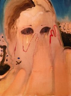 a painting of a woman's face with blood dripping from her mouth