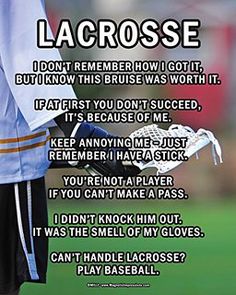 a lacrosse player holding his glove with the words lacrosse written on it in front of him