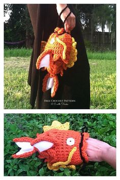 there are two pictures of the same item in this photo, one is crocheted and the other has an elephant head on it