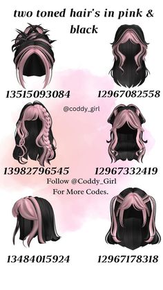 black & pink hair🩷 Two Toned Hair Codes, Berry Avenue Codes, Brown Hair Roblox, Toned Hair, Pink And Black Hair, Two Tone Hair, Two Toned Hair, Hair Codes, Y2k Hair