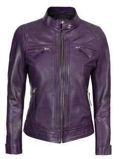 Women Cafe Racer Purple Leather Jacket Jackets Design, Asymmetrical Leather Jacket, Racer Leather Jacket, Purple Leather Jacket, Cafe Racer Leather Jacket, Cafe Racer Style, Tan Leather Jackets, Cafe Racer Jacket, Black Leather Moto Jacket