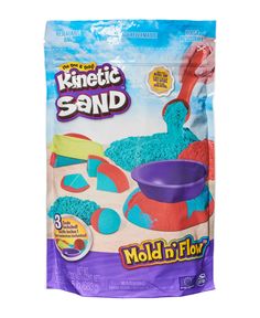 a bag of play sand with blue and red colors