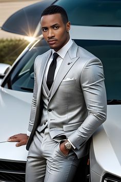 Grey Mens Suit, Elegant Men Style, Male Angels, Blue Blazers, Grey Suits, Dapper Suits, Black Male Models, Boss Men, African Royalty