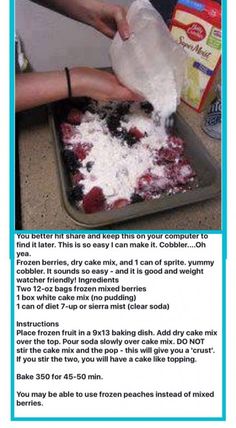 the recipe for blueberry cobbler is shown here