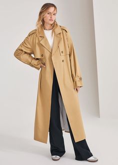 A trench to stand the test of time. The timeless cut of The Charles Trench will make it the most chic and classic article of clothing in your closet. It's cut from a cotton-blend gabardine with a slightly boxy silhouette and cinchable waist belt. The double-breasted style is finished with... Luxury Gabardine Women's Raincoat, Luxury Classic Gabardine Outerwear, Hat And Trench Coat Women, Luxury Gabardine Raincoat For Work, Oversized Silhouette, The Test, Waist Belt, Horn, Double Breasted