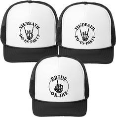 three black and white hats with the words ride or die written on each one side