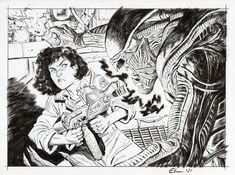 Ripley Alien, Alien Comic, Ellen Ripley, Comic Frame, Comic Book Art Style, Comic Book Pages, Art Gallery Room, Selling Artwork, Comic Panels