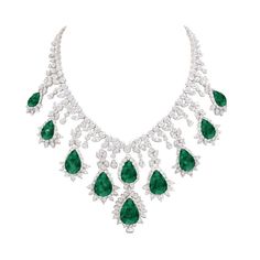 METAL SPECIFICATIONS Metal Name: White Gold 14K STONE SPECIFICATIONS Stone Name: Green Emerald and Diamond Stone Cut : Pear, Marquise, and Round brilliant Stone Specifications: There are approx. 91.04 carats of emerald and approx. 137.31 carats of diamonds in necklace . Natural earth mined stones. Total Stone Weight : approx. 228.35 carats Color : Green/F Clarity : VVS Length : 16” (Can change length, please indicate about change with payment) APPRAISAL Appraised Value : $560500.00 Comes with Ce Luxury Green Round Pendant Necklace, Luxury Green Art Deco Necklace, Luxury Emerald Necklace With Round Beads, Luxury Gift Chandbali Emerald Necklace, Luxury Oval Brilliant Cut Emerald Necklace, Luxury Vvs Clarity Emerald Cut Diamond Necklace, Luxury Rectangular Green Emerald Necklace, Luxury Marquise Cut Diamond Necklace For Wedding, Emerald Green Necklace