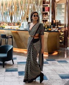 Saree With Boots Look, Saree Office Wear, Saree Trends 2024, Corporate Saree Look, Saree With Boots, Professional Saree Look, Winter Saree Outfit, Office Wear Saree, Free Size Blouse