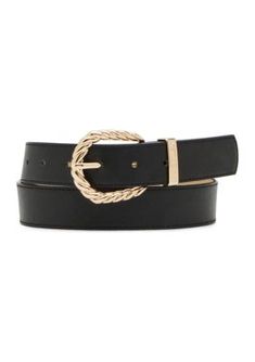 A twisted buckle enriches this smooth faux leather belt from Anne Klein. | Anne Klein Women's Twisted Buckle Belt, Black, X-Large Elegant Belt With Buckle Closure For Spring, Chic Belts With Buckle Closure For Work, Chic Belts For Work With Buckle Closure, Elegant Spring Belt With Buckle Closure, Small Black Belt, Black Casual Belt With Buckle Closure, Black Formal Belt With Buckle Closure, Black Leather Belt With Buckle Closure, Black Belt With Buckle Closure