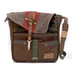 Swiss Army Blanket / Leather Messenger // by peace4youBAGS Utility Waxed Canvas Bags For Outdoor, Outdoor Utility Bag In Waxed Canvas, Outdoor Military Satchel Bag, Military Style Outdoor Satchel Bag, Military Style Satchel Bag For Outdoor, Military Style Satchel For Outdoor, Functional Brown Shoulder Bag For Adventure, Brown Waxed Canvas Shoulder Bag For Outdoor, Brown Canvas Bag With Adjustable Strap For Outdoor