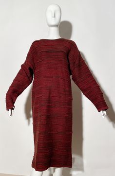 Longsleeve knit sweaterdress. Wool. Made in Japan. *Condition: great vintage condition, one snag ( as pictured). Measurements Taken Laying Flat (inches)-- Shoulder to Shoulder: 21 in. Sleeve Length: 22.5 in. Bust: 42 in. Waist: 42 in. Length: 44 in. Marked size: Medium Dior Skirt, Brown Trousers, Knit Sweater Dress, Issey Miyake, Printed Pants, Raw Silk, Dress Clothes For Women, Diane Von Furstenberg, Silk Blouse