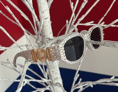 Crystal Sunglasses - Cyber Monday Special Sale ft. Silver Diamond, Holographic or Black Crystals. Fashion statement, on trend accessory octagon shaped sunglass frames with medallion on the side.  Select your color at checkout - Featuring Silver clear diamond, Black or AB Color shifting unicorn holographic crystals. (Pictured: Silver)  Other colors available: Red, Orange, Yellow, Green, Pink, Gold.  The crystals are high quality with brilliant shimmer, shine and sparkle. Black Friday Cyber Monday Gift Idea and Special Cyber Sale. Limited quantities.  A unique accessory for gifts, one of a kind gifts, festivals, concerts, clubbing, Pride and diamond bling lovers.  Hand placed crystals; made to order.  Adult, unisex one size fits all. Italian fashion brand inspired. Plastic frames. The glasse Holographic Crystals, Crystals Fashion, Crystal Sunglasses, Friendship Bracelets With Beads, Italian Fashion Brands, Diamond Bling, Shimmer Shine, Christmas Bracelet, Eye Wear Glasses