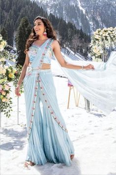 Sea blue Indo western Gharara crop top bridesmaid dress 203Desc:  Style : Indo western  Type :Long top with pant   Fabric :Fancy Work : Fancy Wash Care : Dry clean  ,Type- Ready to wear readymade in Free size Bust Size : 32 to 42 Inches Occasion :  Mehendi   Sangeet   Reception   Ceremonial   Engagement Bridesmaid. With Express Free Shipping and Custom Stitching, Buy Sea blue Indo western Gharara crop top bridesmaid dress online in USA, UK and Canada from KollyBollyEthni Indo Western Outfits For Women, Western Type, Sangeet Outfit, Western Dresses For Women, Fancy Sarees Party Wear, Indo Western Dress, Party Wear Lehenga, Designer Party Wear Dresses, Bridesmaid Dresses Online