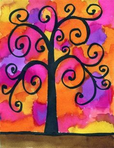 a painting of a tree with swirls on it