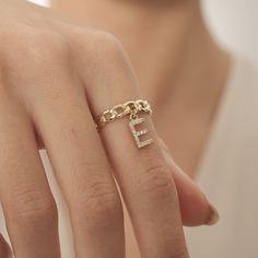 Material: Gold Carat: 14K (585) Solid Gold 14K Solid Gold Personalized Letter Ring, Gold Dangle Letter Ring, Stackable Ring, Birthstone and Initials Gold Ring, Dainty Mothers Ring Ring Details 14K Solid Gold Plated is not gold it is real solid gold Gold Color Options; - 14k Yellow Gold, - 14k White gold, - 14k Rose Gold, - All products are made to order in Turkey. - This product is sleek and stylish. It is produced carefully to make you and your loved ones happy. Prepared with love and experienc Gift Jewelry Chain Open Ring, 14k Gold Chain Ring With Diamond Accents, Gift, Open Ring With Chain Detail As Gift, Diamond Chain Ring With Adjustable Chain As Gift, Gift Chain Detail Open Ring, Chain Detail Open Ring For Gift, Chain Detail Open Ring As Gift, Adjustable Chain Ring For Anniversary, Gold Chain Ring