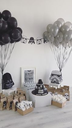 star wars themed birthday party with black and silver balloons