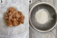 two pictures side by side showing the process of making chicken wings and then cooking them