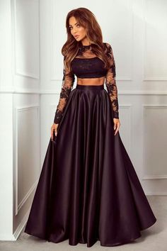 Satin Lehanga Models, Crop Top Lehenga Full Sleeves, Black Lehenga Ideas, Lehenga Designs Simple Black, Black Skirt Outfit Indian, Gown Top Style, Black Long Skirt Outfit Indian, Lehnga Top Designs, Black Lehanga Outfit