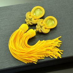 Yellow tassel earrings, long yellow soutache earrings, deep yellow earrings, tassel boho earrings, hippie earrings, yellow fringe earrings Elegant Yellow Chandelier Earrings As Gift, Yellow Dangle Tassel Earrings For Party, Yellow Tassel Drop Earrings For Party, Yellow Dangle Chandelier Earrings For Party, Yellow Latkans Earrings For Party, Yellow Dangle Chandelier Earrings For Wedding, Yellow Latkans Earrings For Wedding, Elegant Yellow Dangle Tassel Earrings, Elegant Yellow Tassel Earrings For Gift