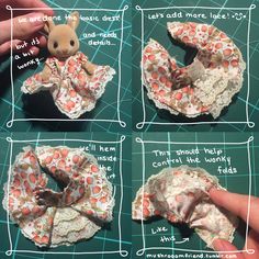 instructions for how to make a fabric donut with an animal doll in the middle