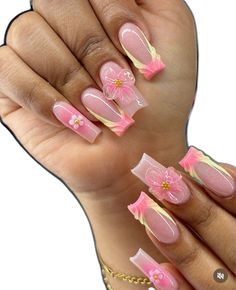 Gel X Nail Inspo Square, Hawaii Nail Designs Hawaiian Flowers, Gel Nails For School, Medium Summer Nails, Bahama Nail Ideas, Jamaica Nails Vacations, Beach Nail Designs Vacations, Beach Nails Coffin, Nails Vacation Beach