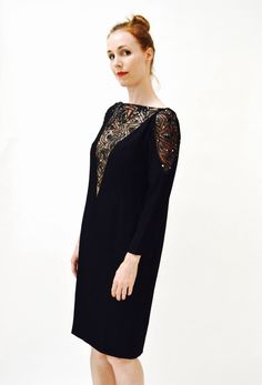 70s Vintage BOB MACKIE Dress Black Sequin Beaded Stars// - Etsy Glamorous Gala Dress With Lace Sleeves, Elegant Festive Dress With Sheer Sleeves, Festive Party Dress With Sheer Sleeves, Elegant Contrast Sequin Dresses For Festivities, Elegant Black Dress With Contrast Sequin, Festive Evening Dress With Sheer Sleeves, Vintage Bob Mackie, Celestial Pattern, Beaded Stars