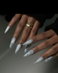 Gray Nails Almond, Long Nails Ombre, Gray Ombre Nails, Brat Nails, Nails Gray, Stars Nails, Nails Y2k, Airbrush Nails, Nails Ombre