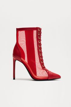 Available In Red. Lace Up Booties Zipper Detail Pointed Toe Ultra High Heel Imported | Deliver The Heat Lace Up Booties in Red size 11 by Fashion Nova Fashion Nova Shoes, Lace Up Booties, Zipper Detail, Red Lace, Thigh High Boots, Red Fashion, Shoes For Women, The Heat, High Heel