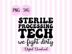 the sterile processing tech logo is shown in black and white with pink stripes