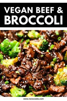 broccoli and beef stir fry in a skillet with sesame seeds on top