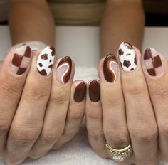 Western Nails, Brown Nails Design, Retro Nails, Cow Nails, Cute Simple Nails, Sweater Nails, Animal Print Nails, Short Acrylic