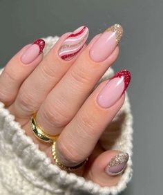 Candy Cane Nails, Red Christmas Nails, Nagel Tips, Her Nails