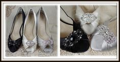 Our "Triplet" shoes, Rita, Ginger and Charise adorned with our jewelry quality Swarovski crystal brooches. Rita is made with out of black silk shown with our Filigree Jet brooch, Ginger is made out of our dyeable, light ivory silk shown with our L'Amour brooch and Charise is made out of silver silk shown with our Marquesa brooch. Visit your Angela Nuran retailer to get your pair! #angelanuran #shoes #shoeholic #weddingshoes #shoelover #shoeobsessed #bride #omgshoes Silver Silk, Light Ivory, Occasion Shoes, Ivory Silk, Crystal Brooch, Crazy Shoes