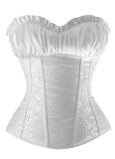 Bridal amp;nbsp;Instant Shape White Satin Printed Overbust     Condition: Brand New   Color: As picture   Material:Polyester,Satin   Design:Strong Corset Cord Lacing   Back Style:lace-up   Includes: Corset   Occassions: This bustier corset crop top is the going out must have staple!!it is sexy,fashion,classic and cute for date, vacation, going out, beach, dating, travel, vacation, school, park, outdoor, nightclubs and everyday wear. Matched with jeans, skirt, shorts, cardigan, jacket, necklace m Corset Halloween Costumes, Corset Steampunk, Steampunk Top, Waist Trainer Cincher, Bridal Corset, Lingerie Plus Size, Steampunk Corset, Plus Size Corset, Boned Corsets