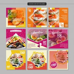 a set of brochures with different food items