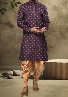 Men's Traditional Party Wear Kurta Pajama - db21683 Traditional Purple Kurta, Traditional Purple Kurta For Navratri, Purple Art Silk Kurta For Navratri, Traditional Long Sleeve Churidar With Bandhani Print, Semi-stitched Kurta With Traditional Patterns For Eid, Art Silk Straight Kurta With Bandhani Print, Straight Art Silk Kurta With Bandhani Print, Traditional Churidar With Bandhani Print, Traditional Long Sleeve Sherwani With Bandhani Print