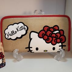 Sanrio Hello Kitty Tan Zip Around Wallet For Women With Red Hearts. This Is From My Personal Collection So It Was Only On Display. Nwt Htf. Hello Kitty Is Very Popular Right Now So If You Find Something You Like Snatch It Up Before Someone Else Does. Everything Is Made In Limited Quantities & They Sell Out Fast. I'm Always Sorry When I Hesitate & Miss Out On Something Very Unique That I Will Never Find Again. Please Look Carefully At All Pictures & Message Me If You Have Questions Before Purchas Cute Red Wallets For Daily Use, Cute Red Wallets For Everyday Use, Rectangular Wallets For Daily Use On Valentine's Day, Sanrio Bag, Leather Passport Wallet, Wallet For Women, Passport Wallet, Coin Wallet, Cell Phone Holster