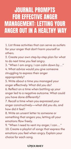 a poster with the words journal prompts for effective anger management letting your anger out in a healthy way