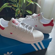 Brand New Comes With Box Color On Box Says Active Pink But It Looks Closer To Red To Me. White Low-top Sneakers As Gift, White Sporty Sneakers, White Round Toe Sneakers For Gift, Adidas White, Box Color, White Adidas, Woman Colour, Adidas Shoes, Adidas Women