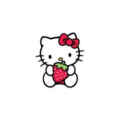 a hello kitty holding a strawberry in her hand